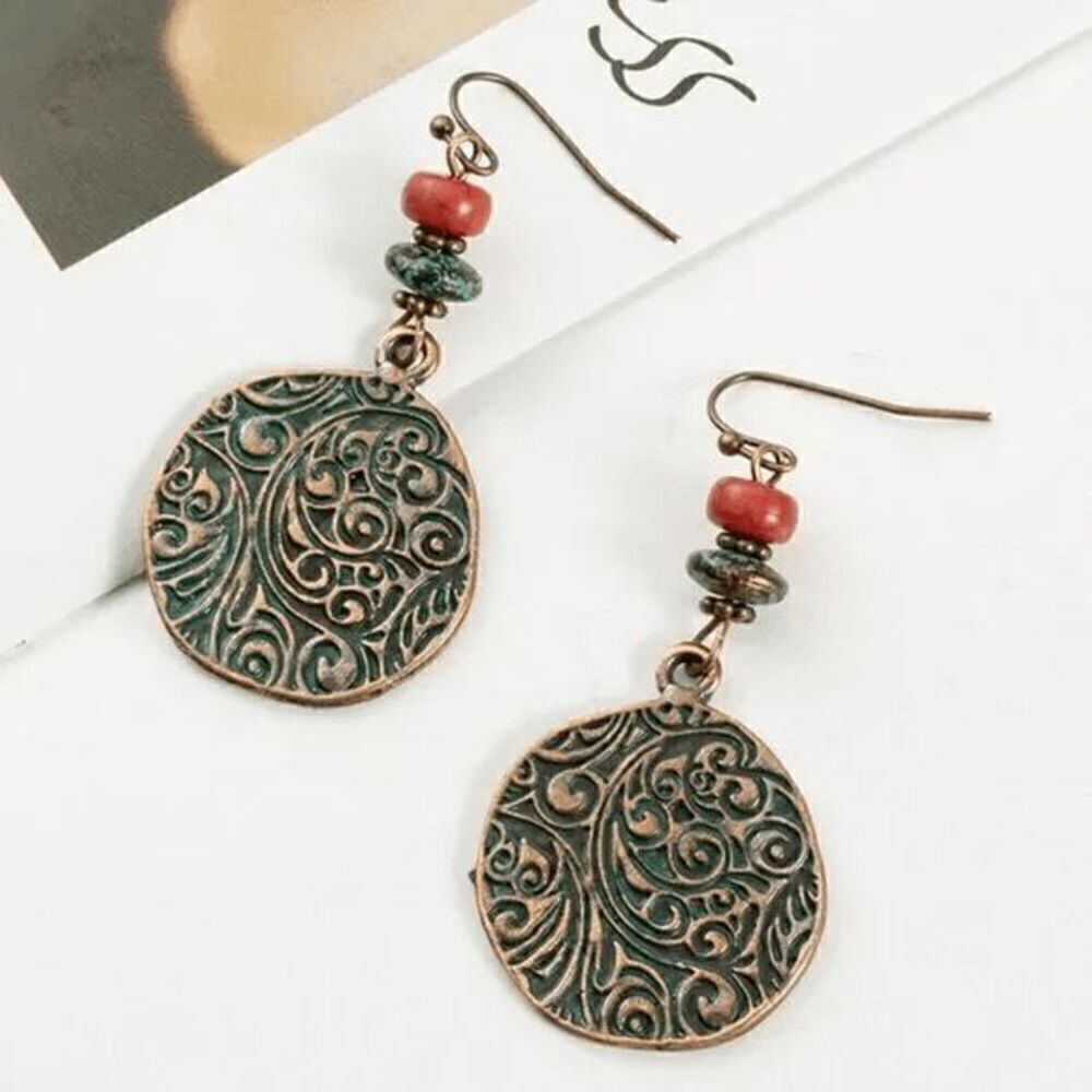 Beaded Vintage Blue Dangle Earrings - Picture 5 of 5
